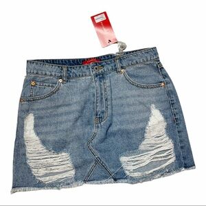Caffeine NWT Distressed Medium Wash Denim Mini Skirt Size Large